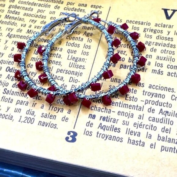 Alquimia Silver and Red Hoop Earrings - Picture 1 of 1